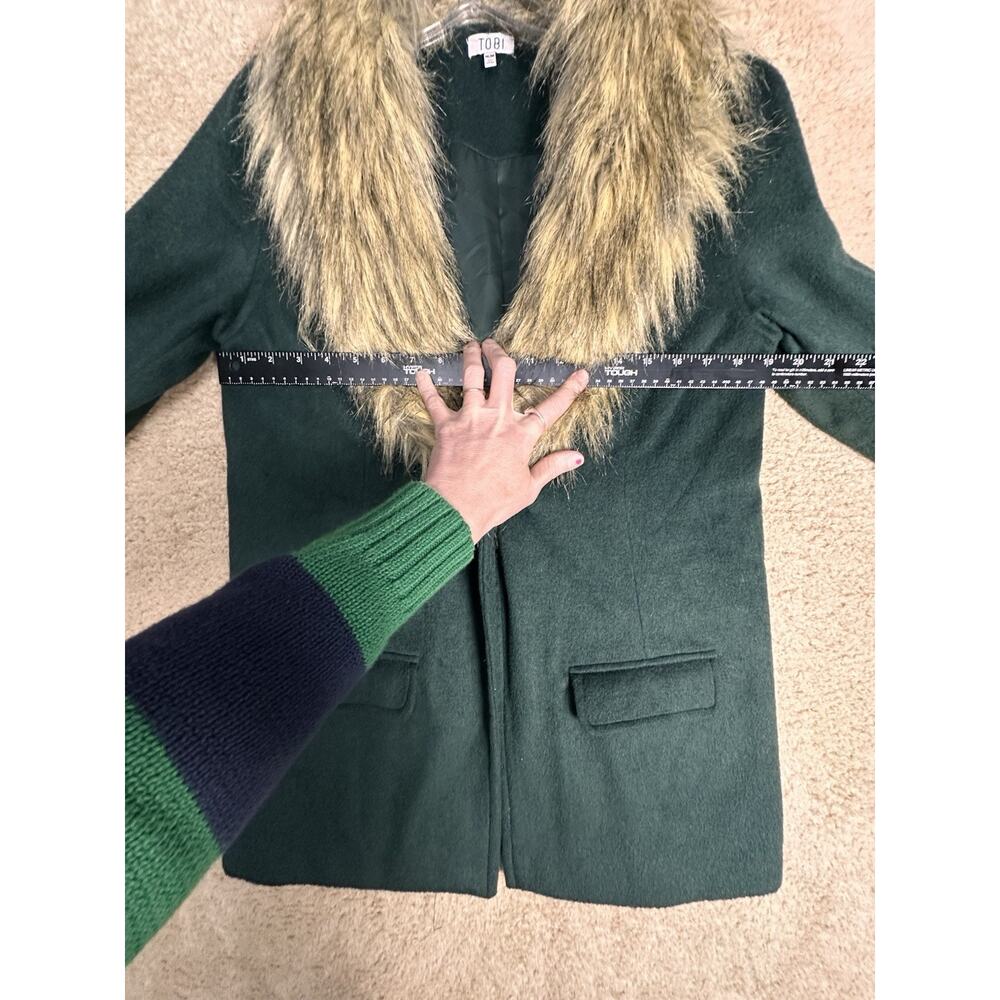 Tobi Wool Blend Faux Fur Collar Coat Forest Green Women M - Picture 10 of 15